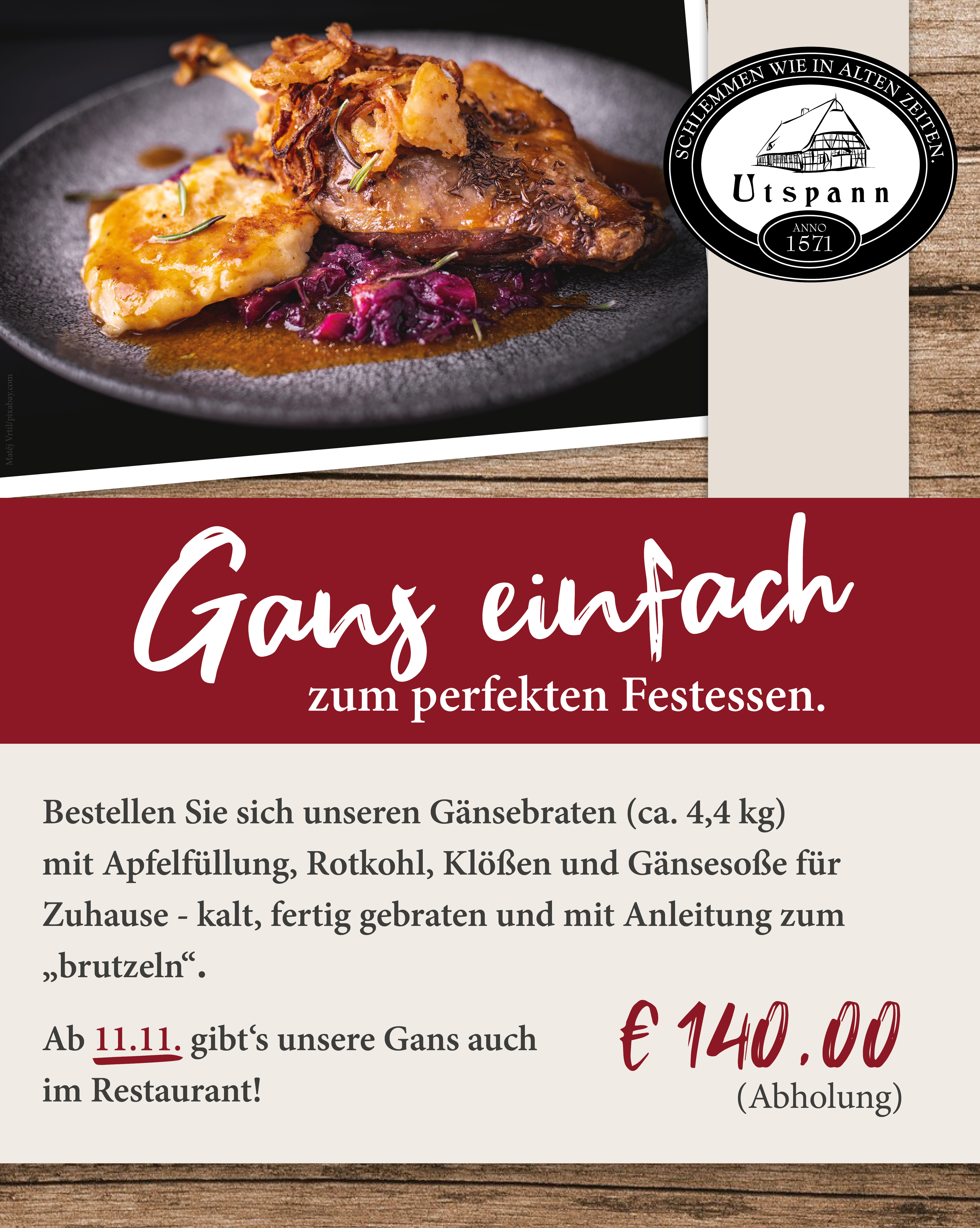 Gans für zu Hause vorbestellen Restaurant Utspann